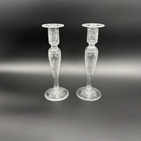 Pairpoint Other - Pairpoint Crystal 11" Tall‎ Hollow Candlestick Brilliant Polish Floral Etched